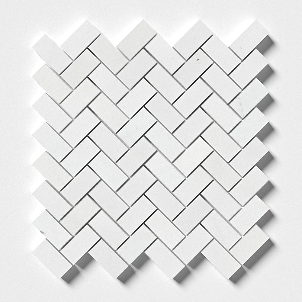 Aspen White Polished Herringbone Marble Mosaic 12 1/8×13 3/8 Image