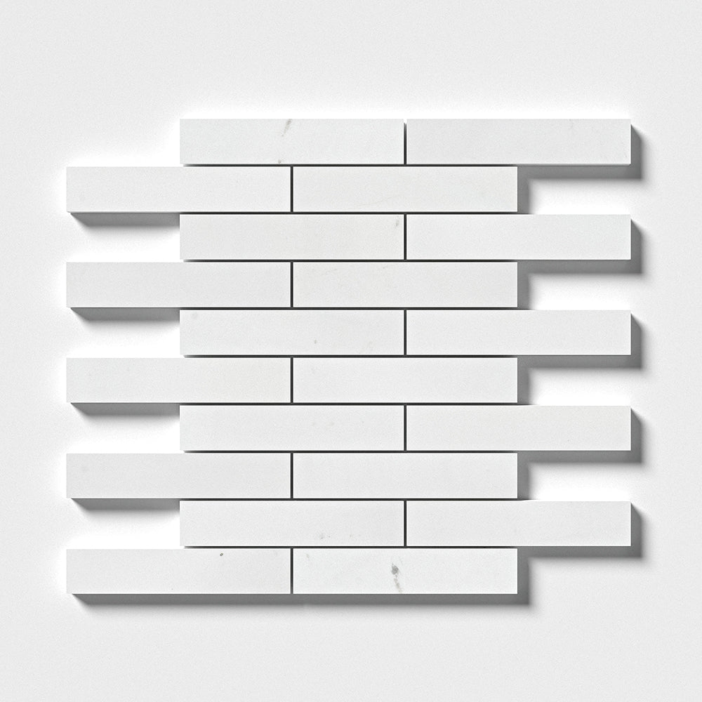 Aspen White Honed 1 1/4×6 Marble Mosaic 12×12 Image