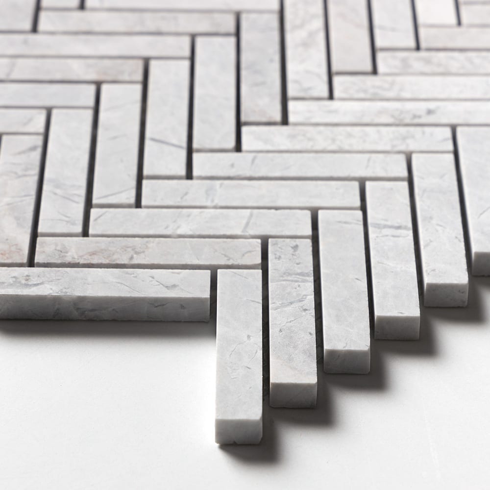 Avalanche Honed Herringbone 5/8×3 Marble Mosaics 10 7/16×12 13/16 (MS02685)