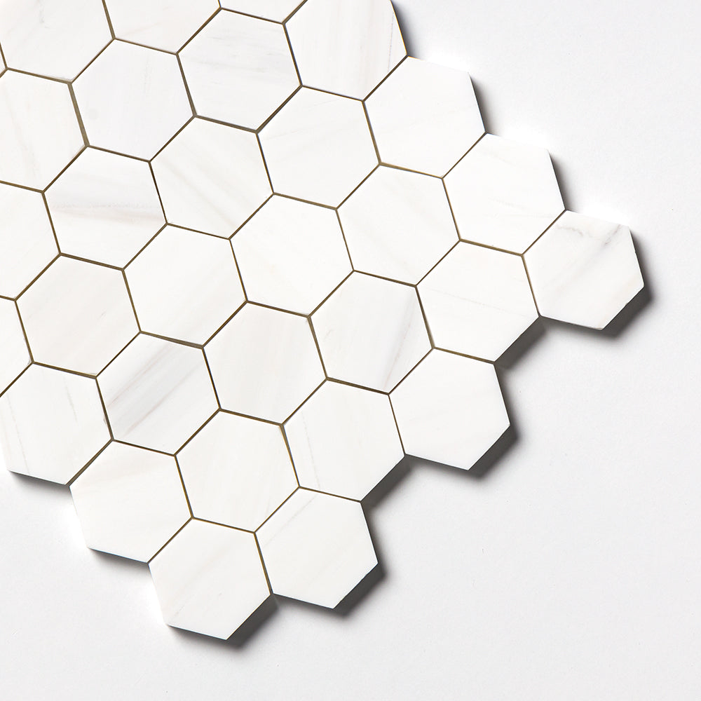 Bianco Dolomiti Classic Honed Hexagon Marble Mosaics 10 3/8×12 (MS01645)