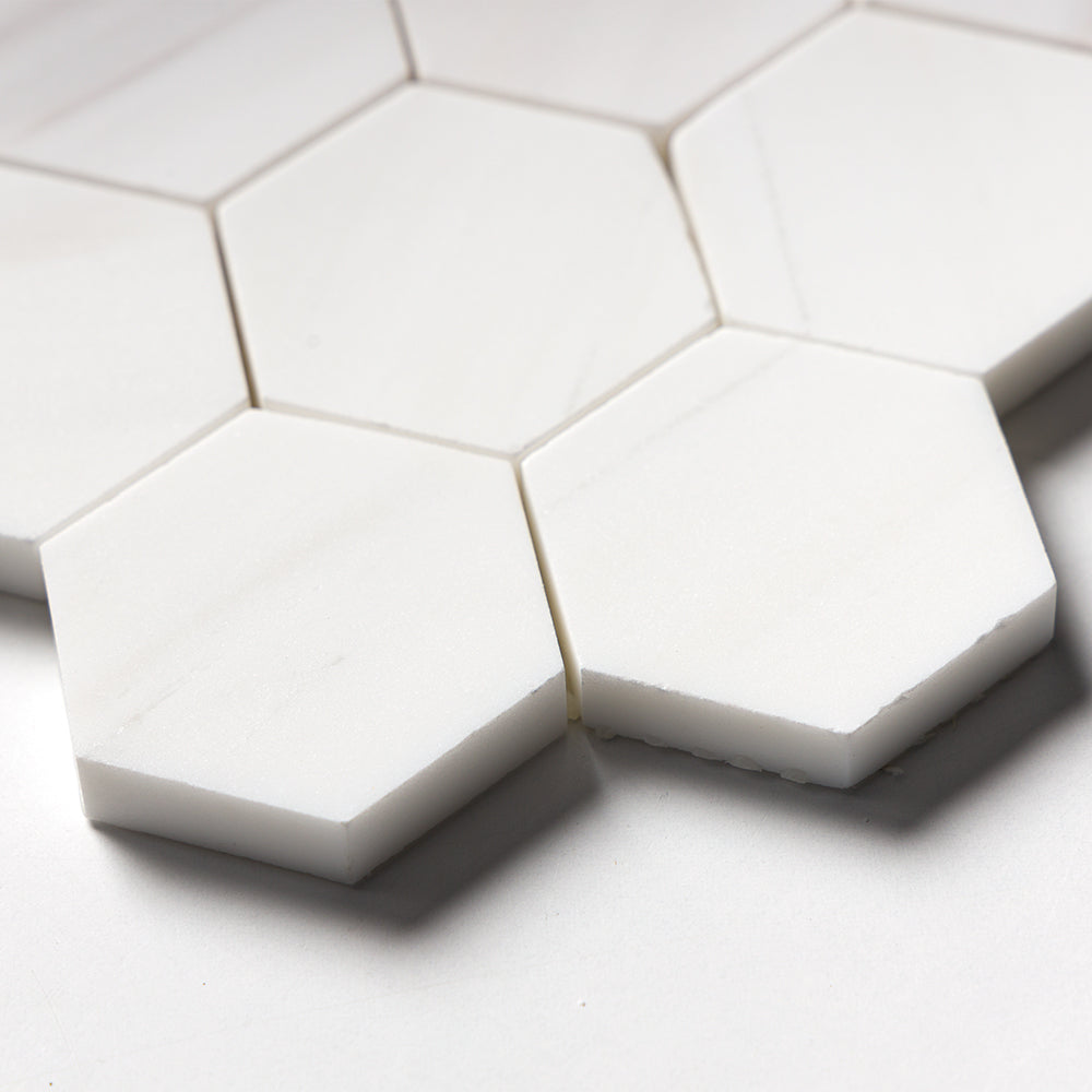 Bianco Dolomiti Classic Honed Hexagon Marble Mosaics 10 3/8×12 (MS01645)