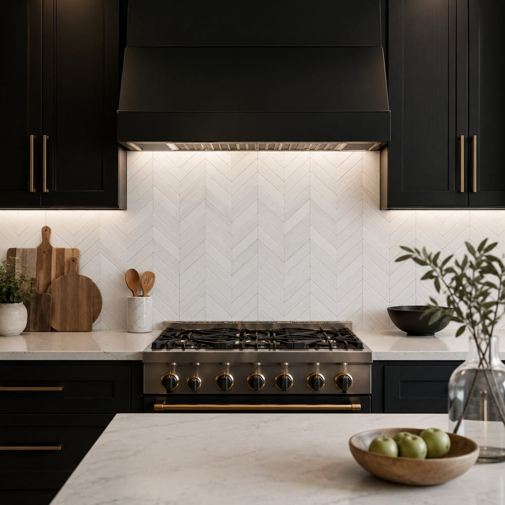 Bianco Dolomiti Classic Polished Chevron Waterjet Marble Mosaics 13×10 (NW00084)