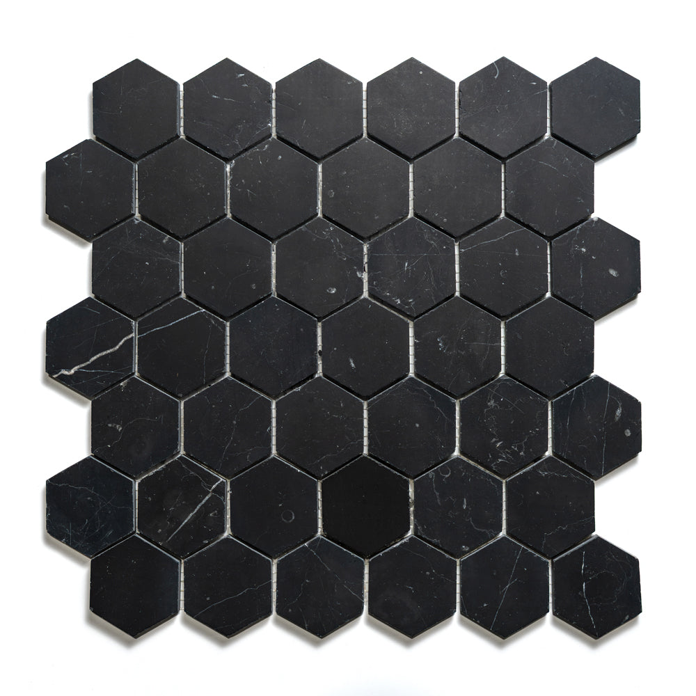 Black Honed Hexagon 2 Marble Mosaics 12×12