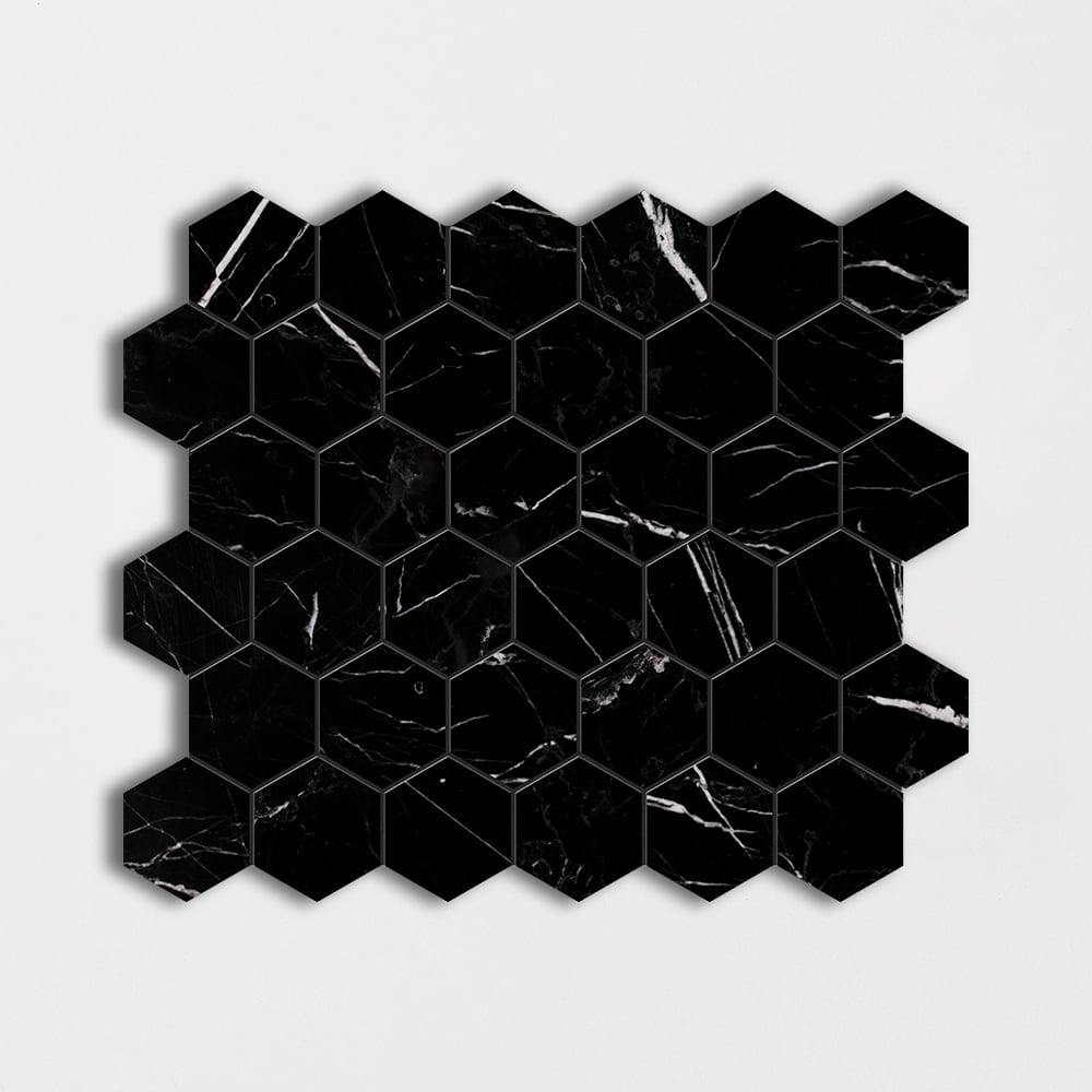 Black Polished Hexagon Marble Mosaic 12×12 Image