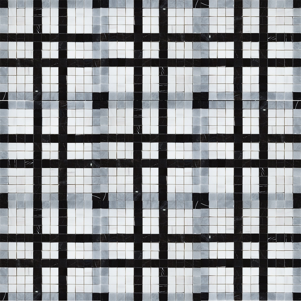 Marble Systems Black Snow White Allure multi finish marble tile pattern swatch — available at Surface Group