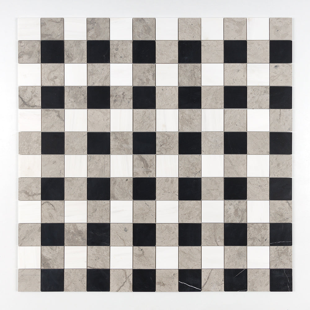 Marble Systems Britannia Limestone Tile Britannia Light Snow White Black matte tile pattern swatch — available at Surface