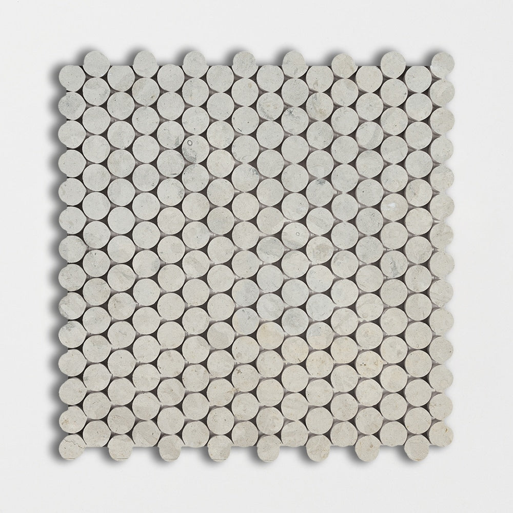 Thala Gray Honed Penny Round Limestone Mosaic 11 1/4×11 3/4 Image