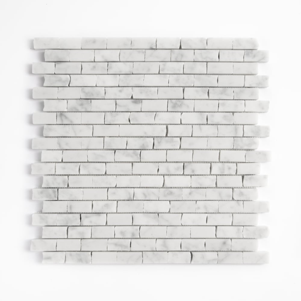 White Carrara Honed Broken Joint Marble Mosaics 11 3/4×12