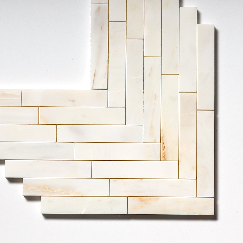 Calacatta Amber Honed Large Herringbone Marble Mosaics 12 7/8×9 11/32 (MS02001)