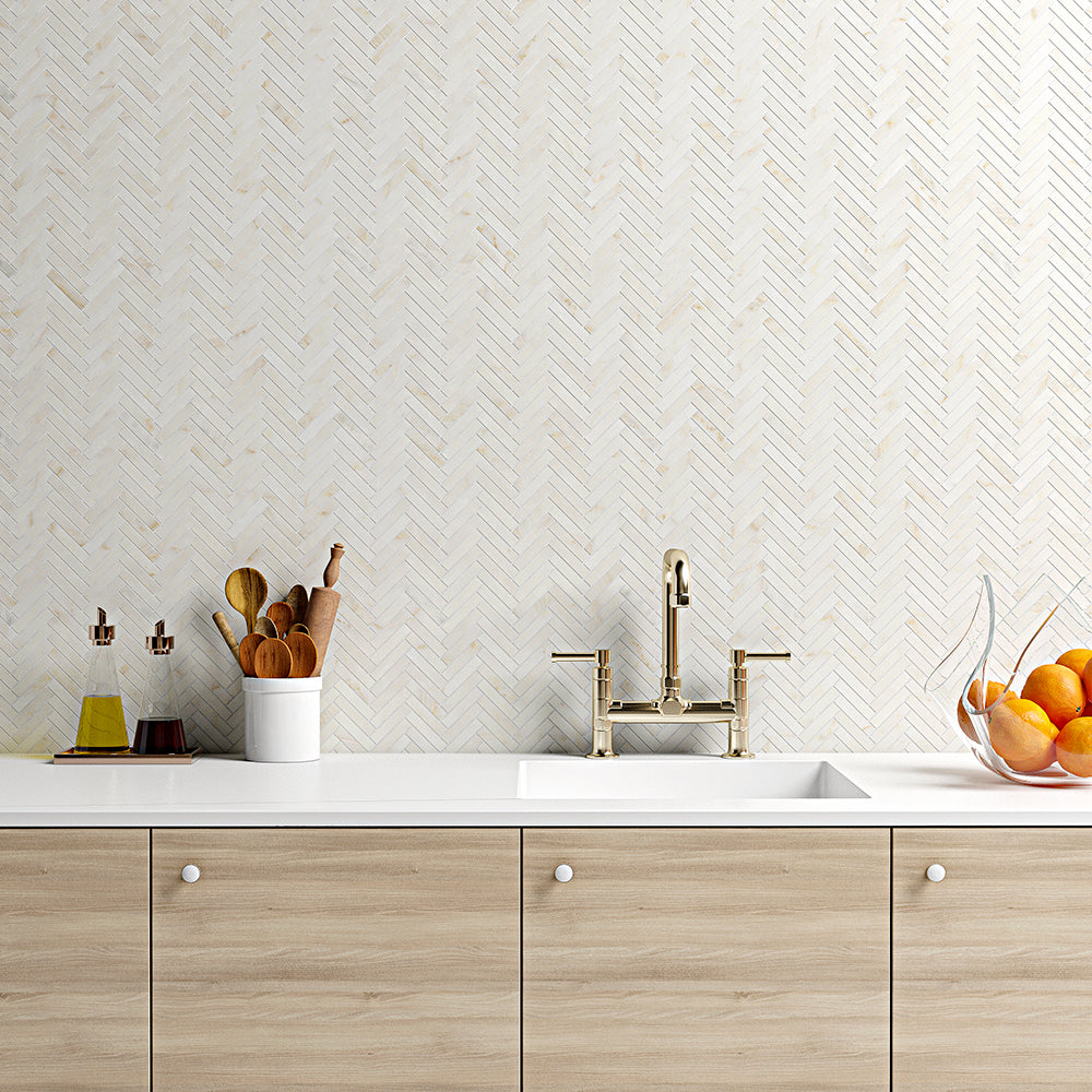 Calacatta Amber Honed Herringbone Marble Mosaic 12 1/8×13 3/8 (MS01999)