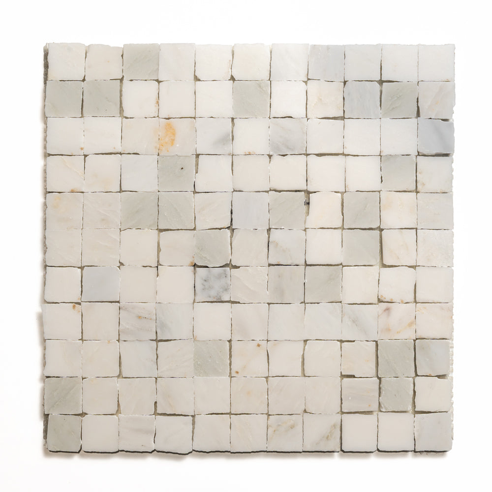 Calacatta Bella Honed Hand Clipped 1×1 Marble Mosaics 11 3/4 X 11 3/4