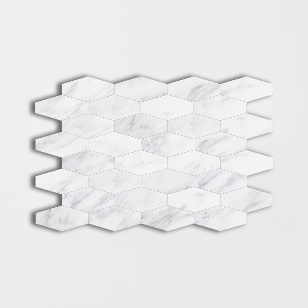 Calacatta Bella Polished Elongated Hexagon Marble Mosaic 10×12 1/4 Image