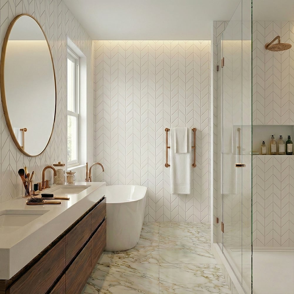 Tulum White Glossy Chevron Ceramic Tiles 2×6 (WST36164)
