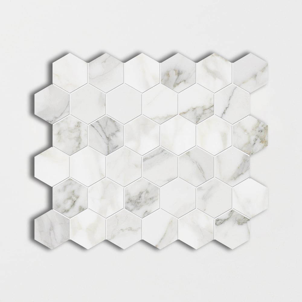 Calacatta Gold Polished Hexagon Marble Mosaic 12×12 Image