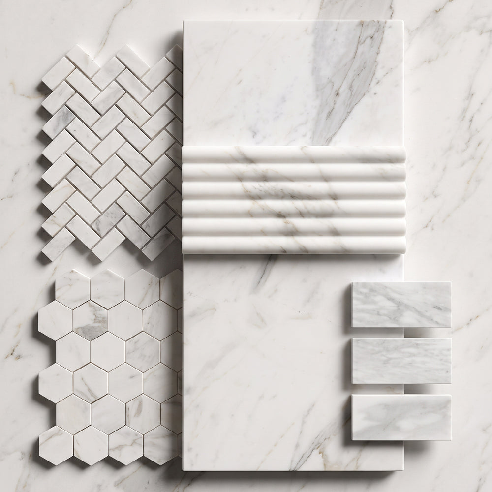 Marble Systems Calacatta Gold Royal Honed Marble Calacatta Gold Royal matte tile pattern design — available at Surface Group