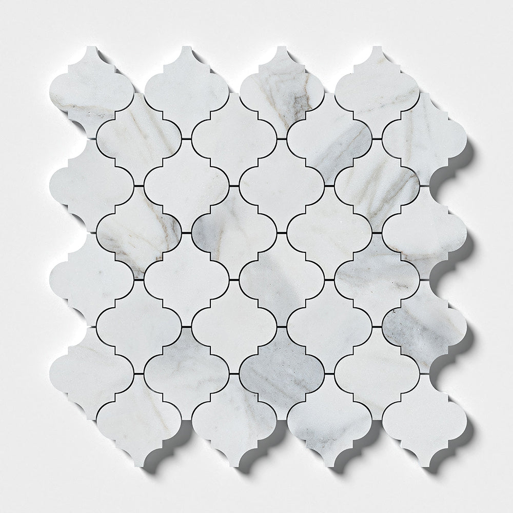 Calacatta Gold Royal Polished Arabesque Marble Mosaic 12×12 Image