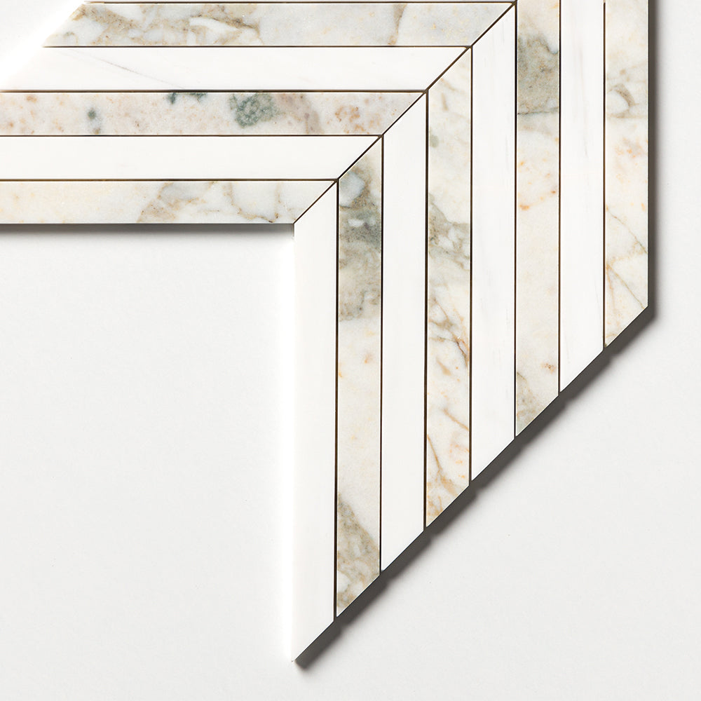 Calacatta Green Honed Thin Chevron Waterjet Marble Mosaics 10×13 (NW00151)
