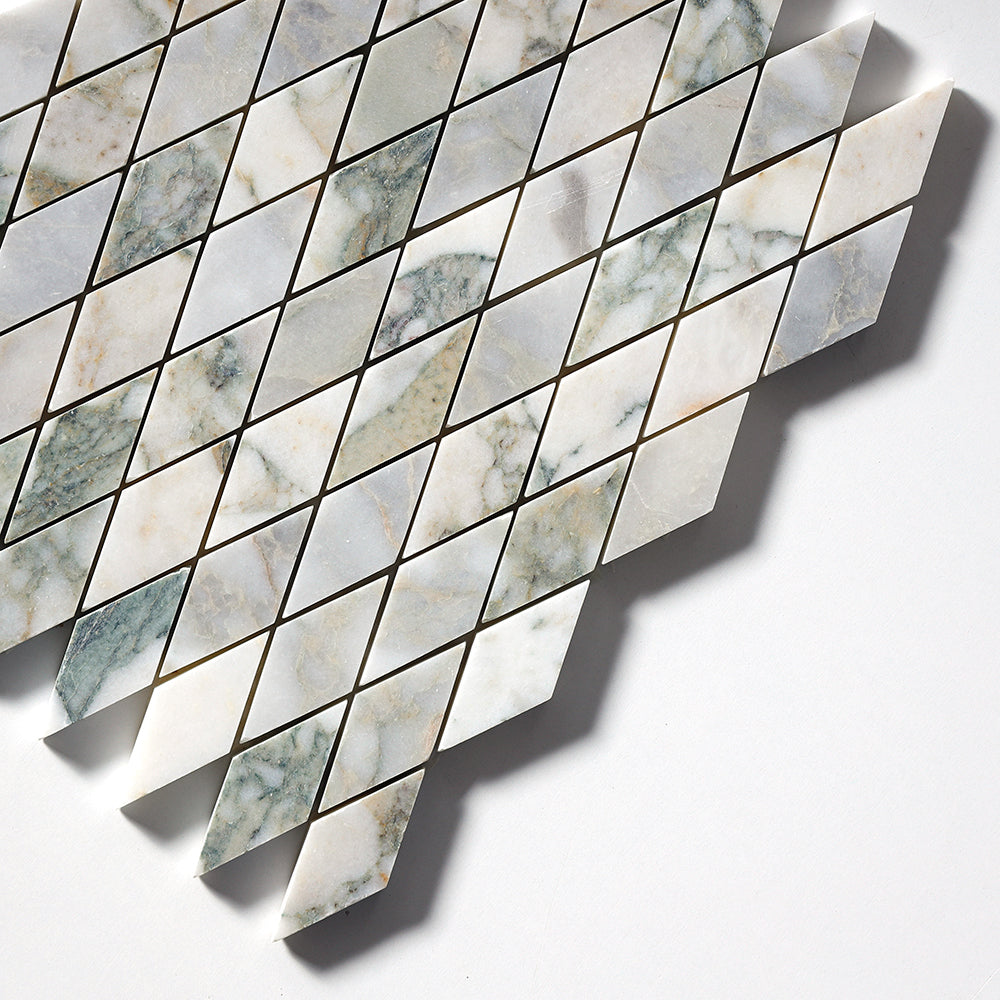 Calacatta Green Honed Rhomboid Marble Mosaics 8 3/4×10 9/16 (MS02234)