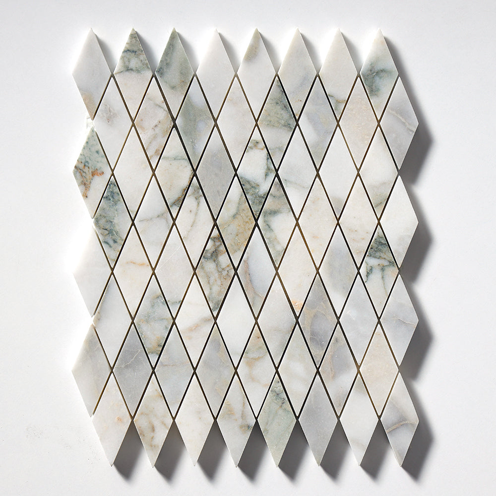 Calacatta Green Honed Rhomboid Marble Mosaic 8 3/4×10 9/16 Image