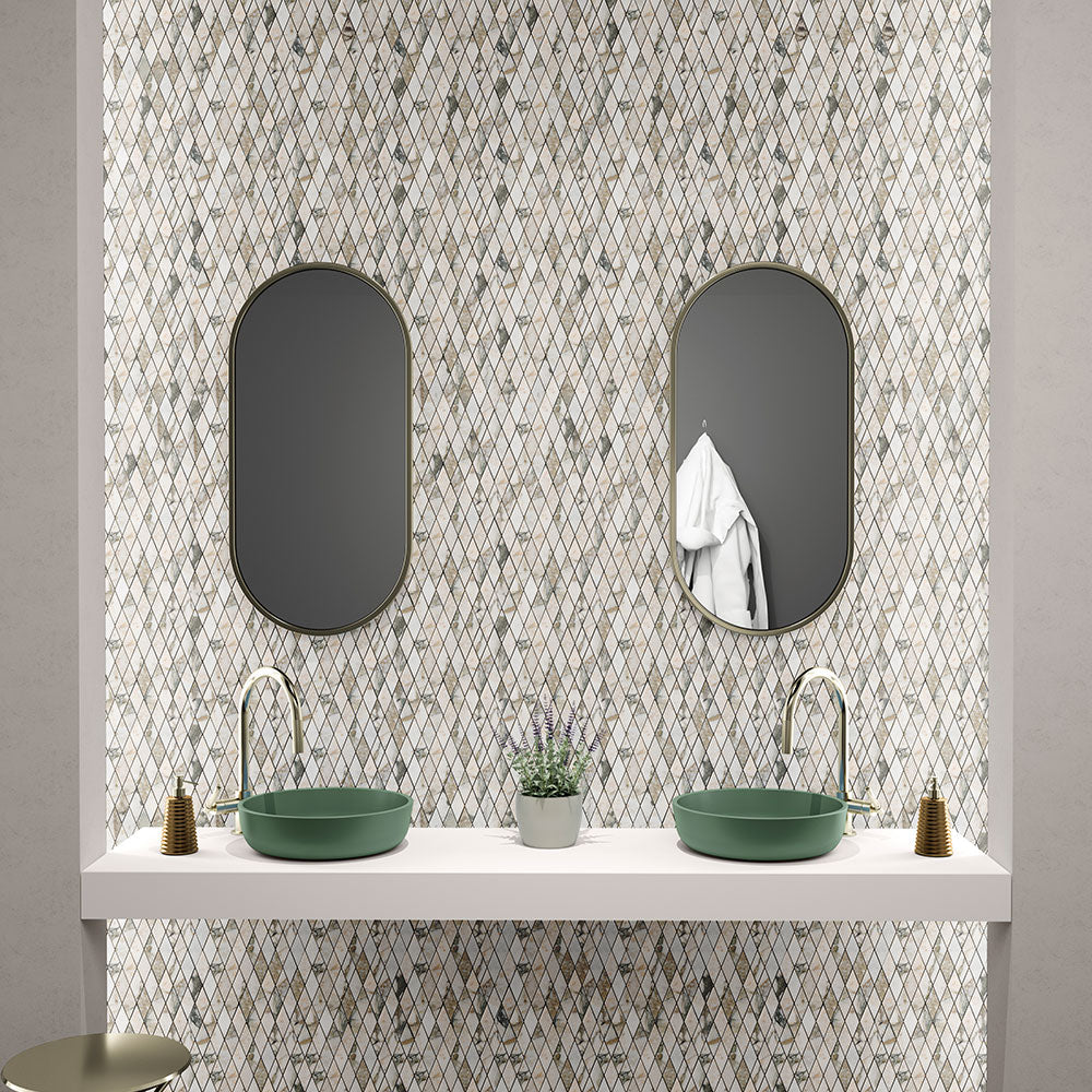 Calacatta Green Honed Rhomboid Marble Mosaic 8 3/4×10 9/16 (MS02234)