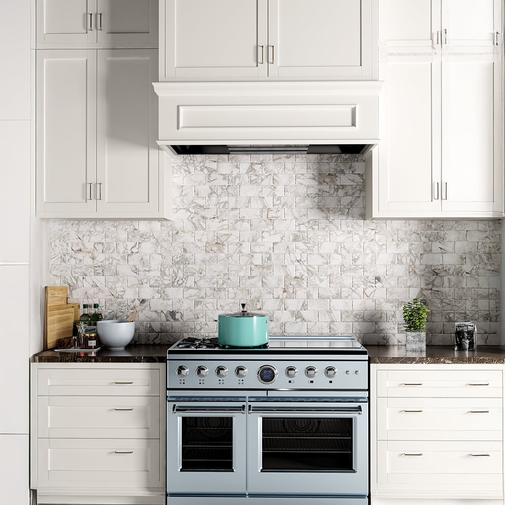Calacatta Green Tumbled Marble Tiles 3×6 (TL21479)
