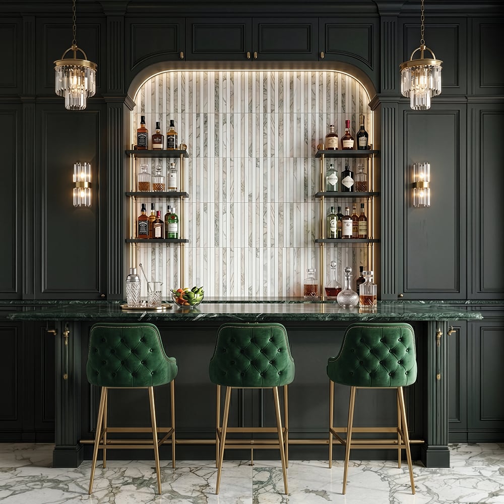Calacatta Green, Snow White Honed Mod Stripes Marble Mosaics 12×12 (MS02900)