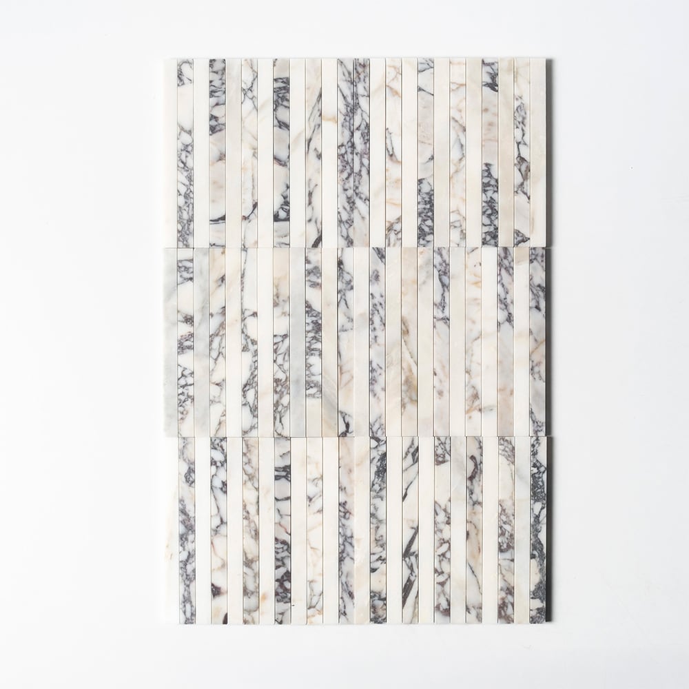 Calacatta Picasso, Calacatta Renaissance Honed Mod Stripes Marble Mosaics 12×12