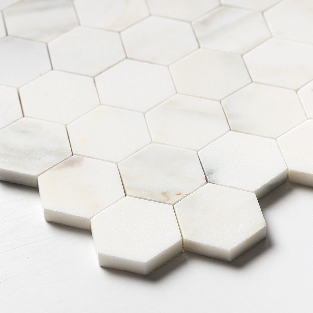 Calacatta Renaissance Honed Hexagon Marble Mosaics 10 3/8×12 (MS02719)