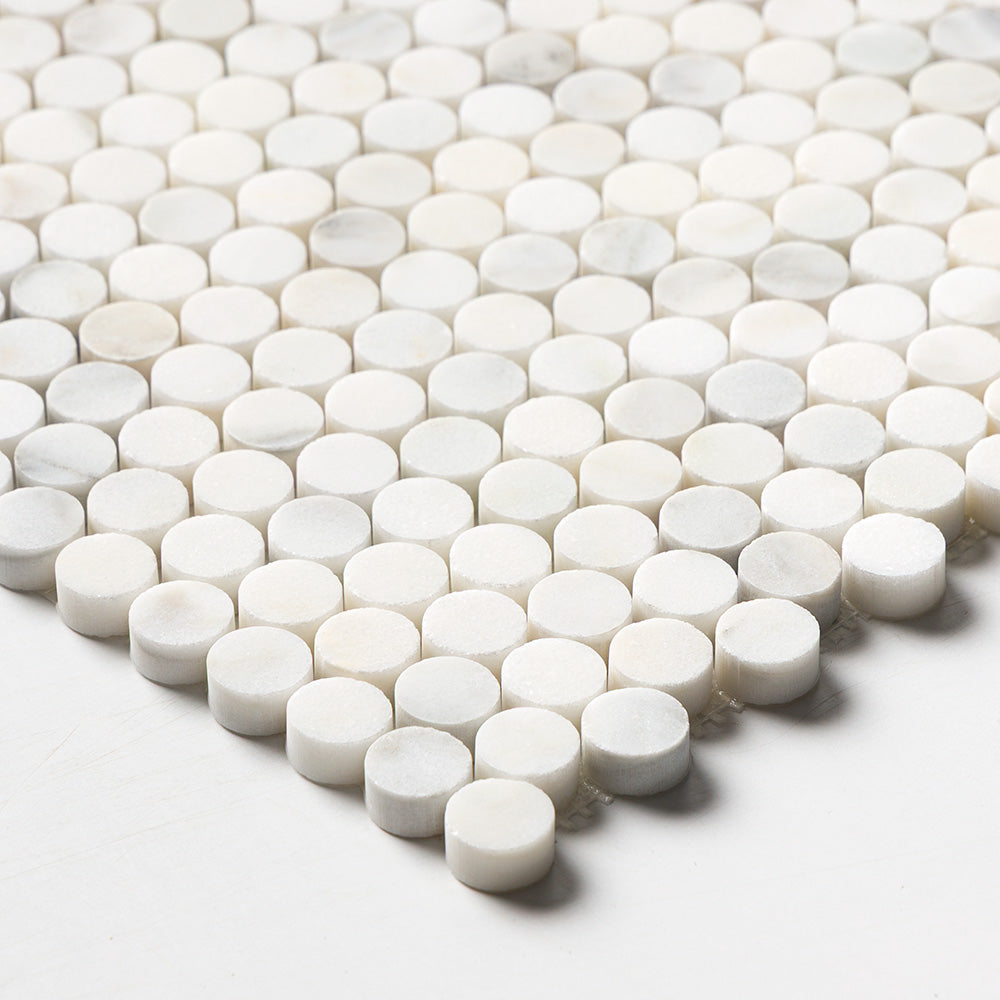 Calacatta Renaissance Honed Penny Round Marble Mosaics 11 1/2×11 3/4 (MS02722)