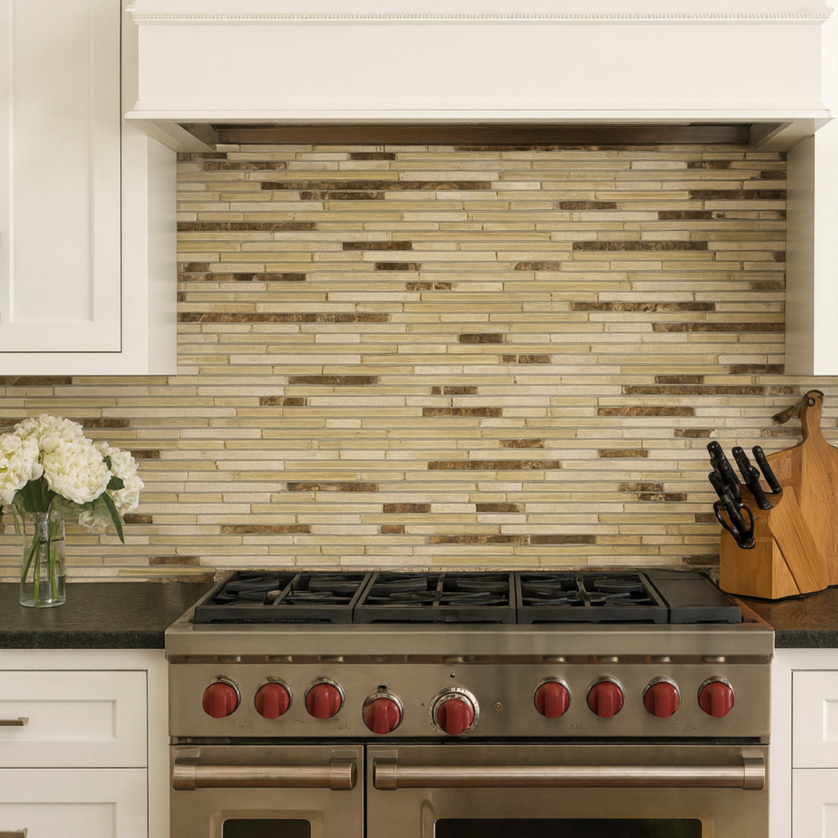 Caramelo Salado Glossy Liner Blend Glass Mosaic 12×12 (WSR00006)