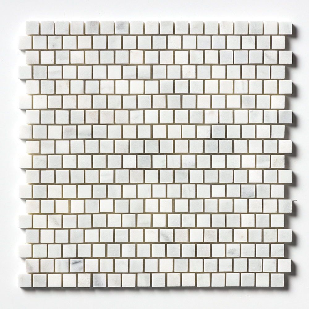 Carrara Blend Honed Staggered Joint Marble Mosaic 12×12 Image