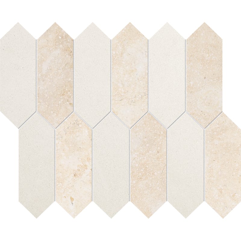 Casablanca, Champagne Honed Medium Picket Limestone Mosaic 13 3/16×11 1/16 Image