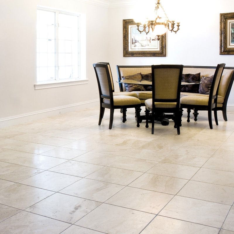 Diana Royal Antiqued Marble Tile 12×12 (TL14725) Champagne Honed Andorra Limestone Moldings 2×12 (ML00380)