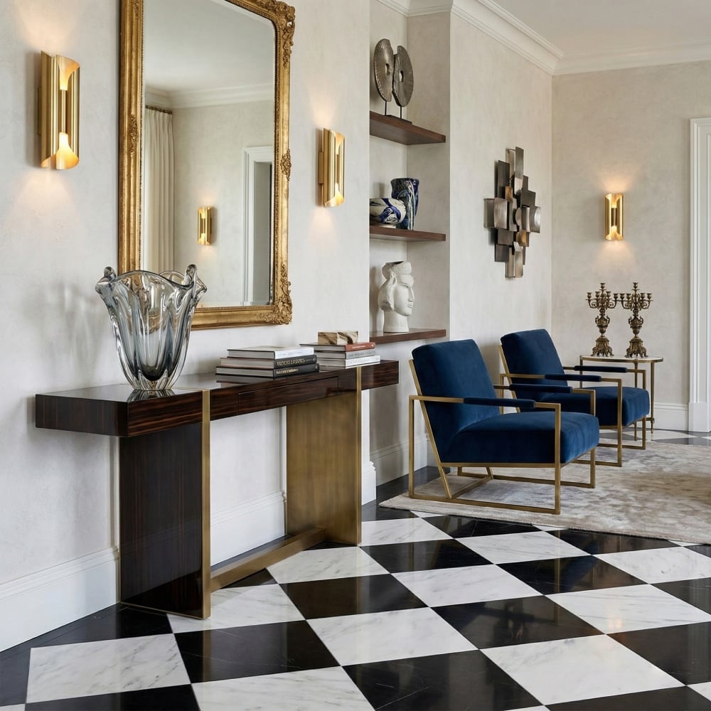 Black, Calacatta Bella Polished Checkerboard Pattern Marble Tiles 18×18 (TL91359)