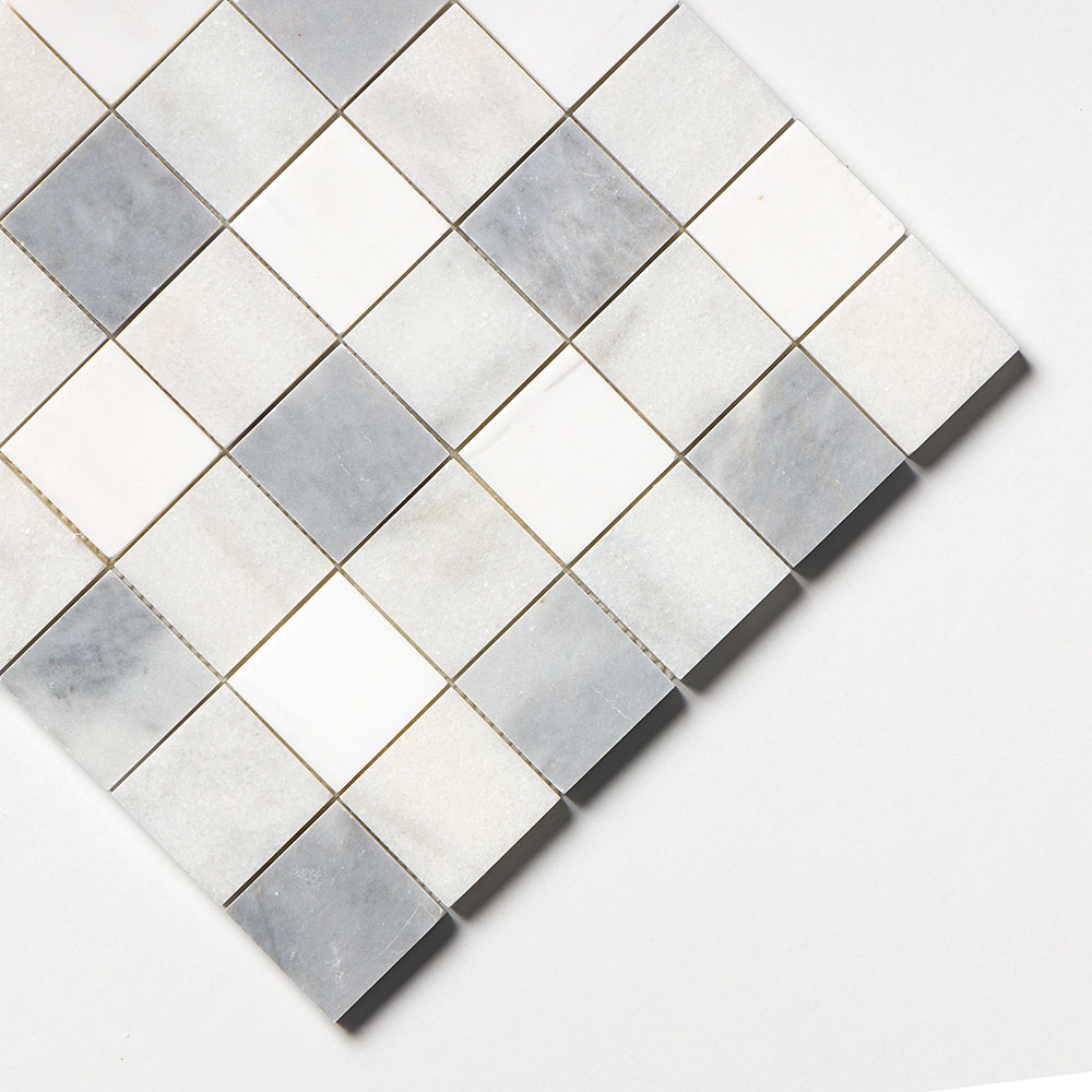 Allure Light, Snow White, Glacier Honed 2×2 Marble Mosaics 12×12 (MS01714)