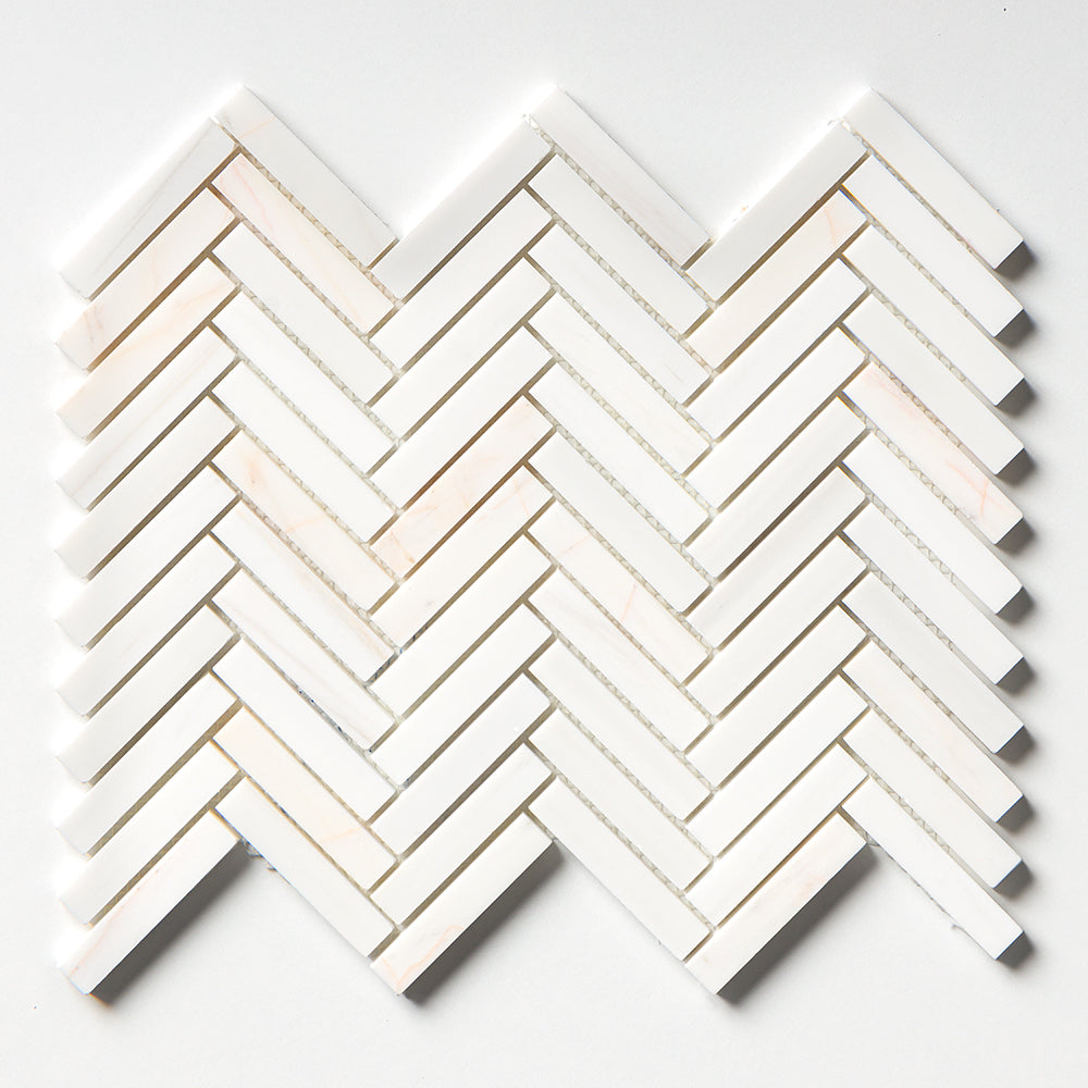 Confetti Honed Herringbone 5/8×3 Marble Mosaic 10 7/16×12 13/16 Image