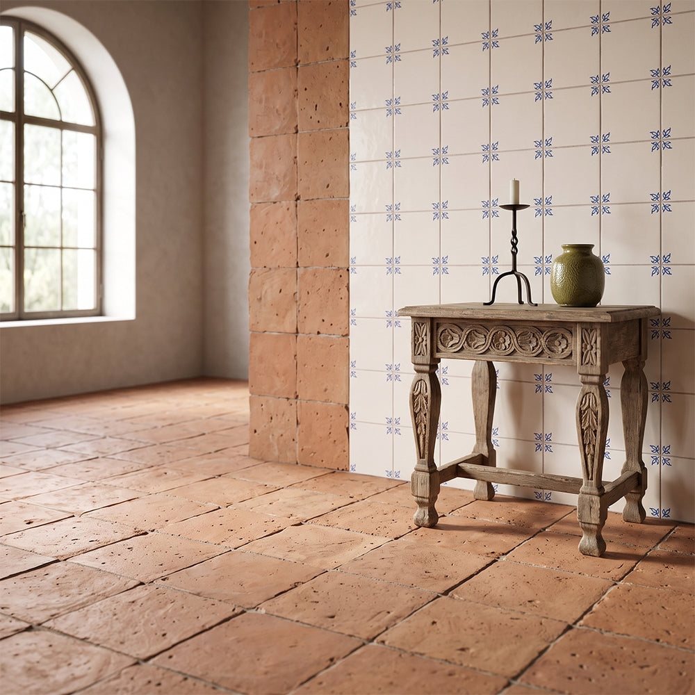 Cotto Med Natural Square Terracotta Tiles 8×8 (TL90805) Garden Blanc Blue Glazed Ceramic Tiles 6×6 (WLV20542)