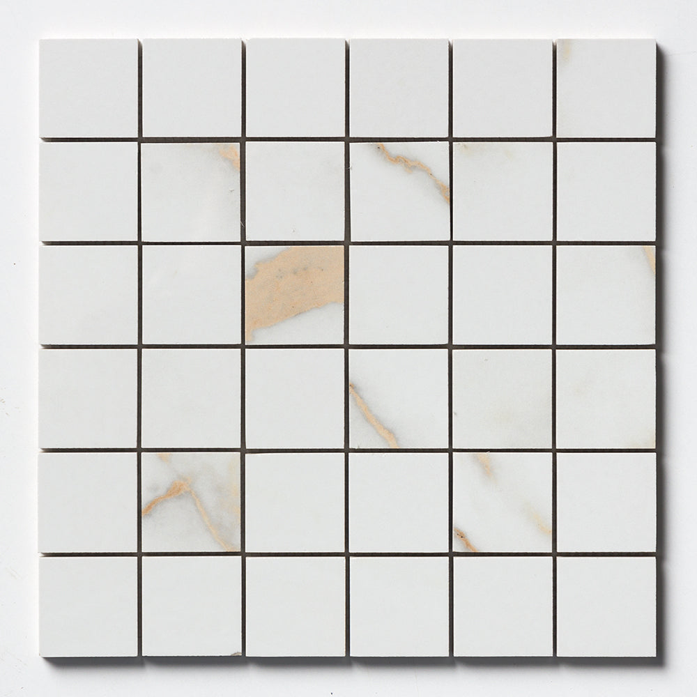 Calacatta Oro Polished 2×2 Porcelain Mosaic 12×12 Image