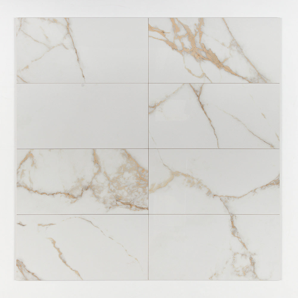 Marble Systems Delight Porcelain Calacatta Oro glossy porcelain tile pattern swatch — available at Surface Group