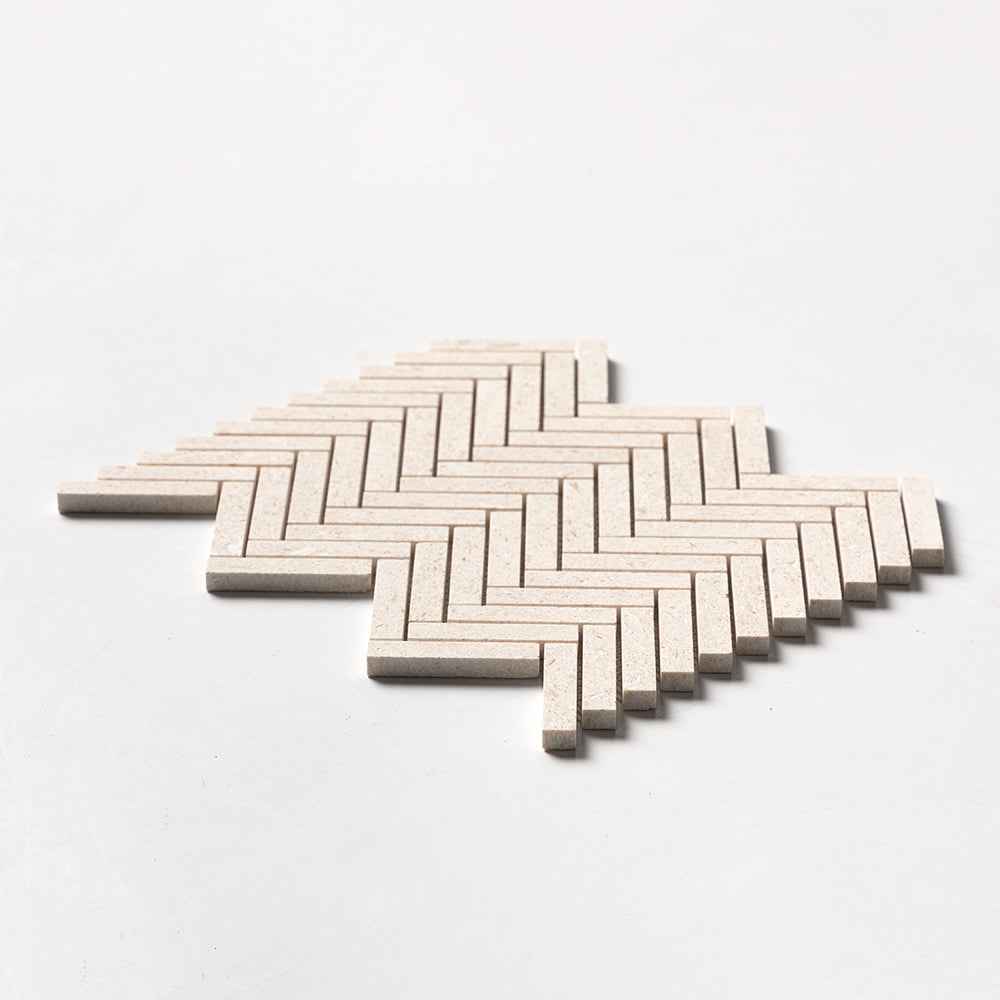 Desert Path Brushed Herringbone 5/8×3 Limestone Mosaics 10 7/16×12 13/16