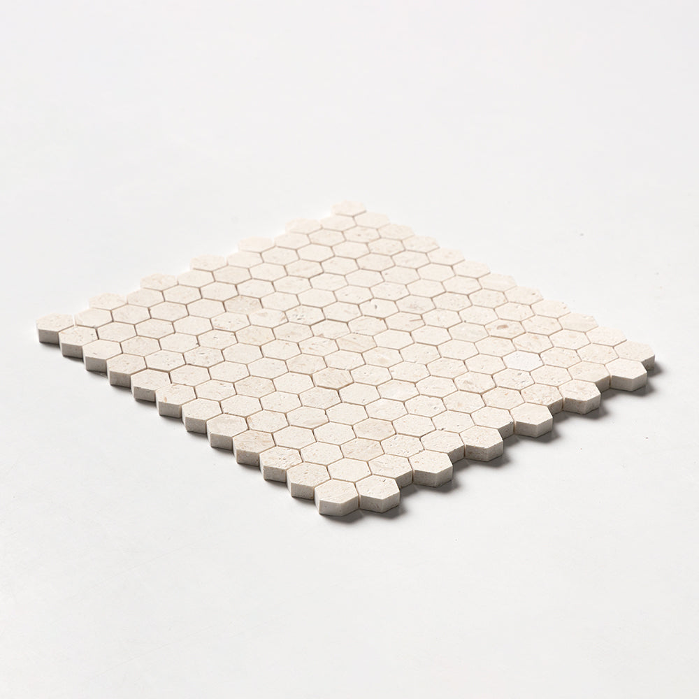 Desert Path Brushed Hexagon 1×1 Limestone Mosaics 11 1/2×12 1/4 (MS02593)