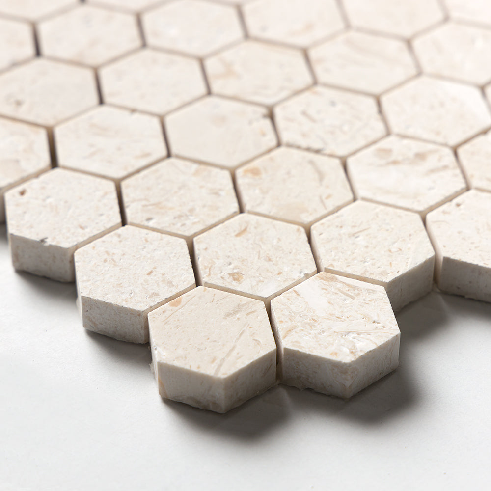 Desert Path Brushed Hexagon 1×1 Limestone Mosaics 11 1/2×12 1/4 (MS02593)