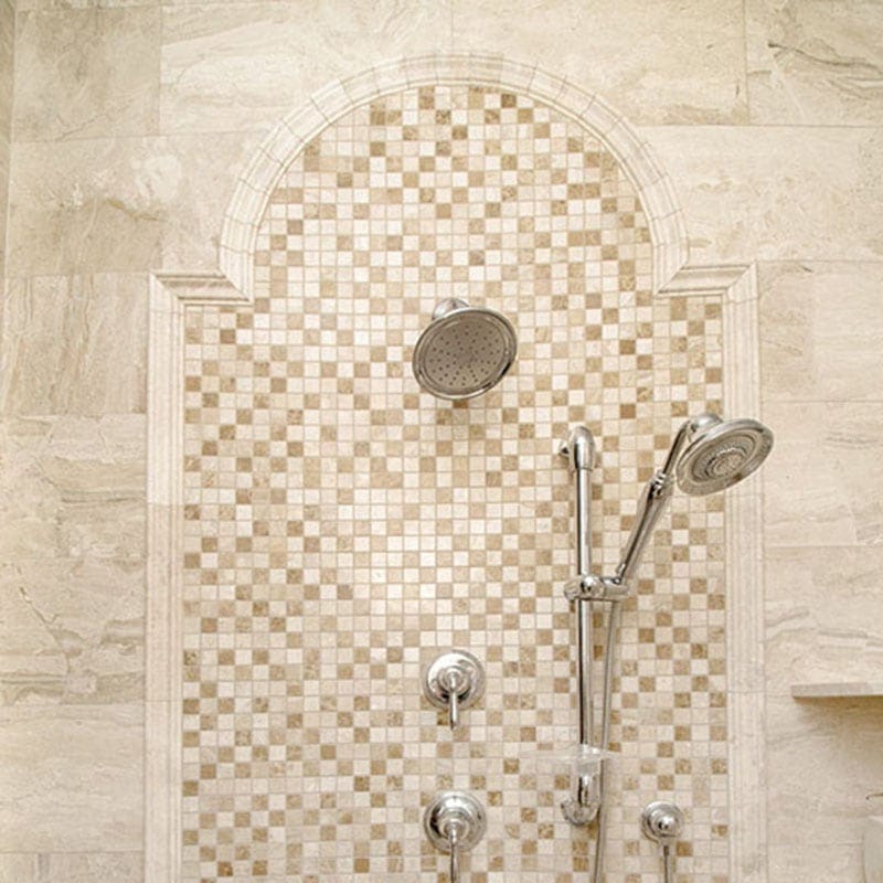 Diana Royal Polished 5/8×5/8 Marble Mosaic 12×12 (MS01171) Diana Royal Polished Cornice Marble Moldings 2×12 (ML00718) Diana Royal Polished Lattice Marble Mosaic 12×12 (MS01174) Diana Royal Polished Marble Tile 6×12 (TL15288)