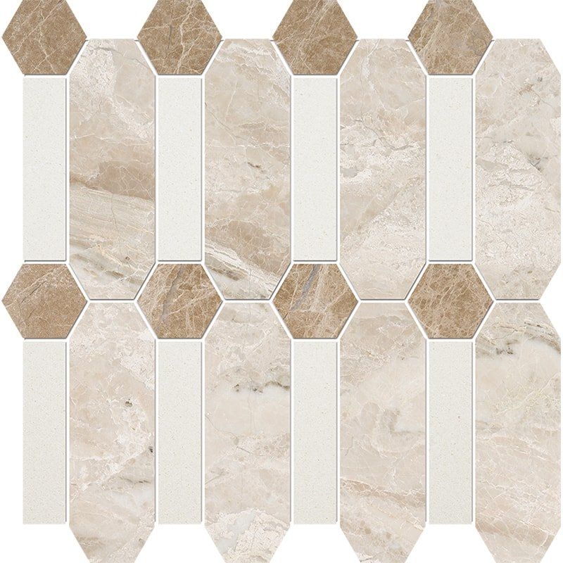 Diana Royal, Snow White, Paradise Multi Finish Pillar Marble Mosaic 13×13 Image