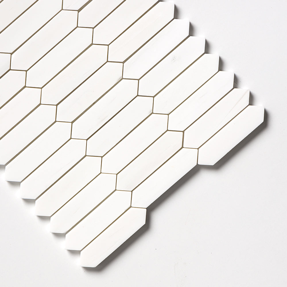 Snow White Polished Baby Picket Waterjet Marble Mosaics 13 3/16×11 (NW00112)