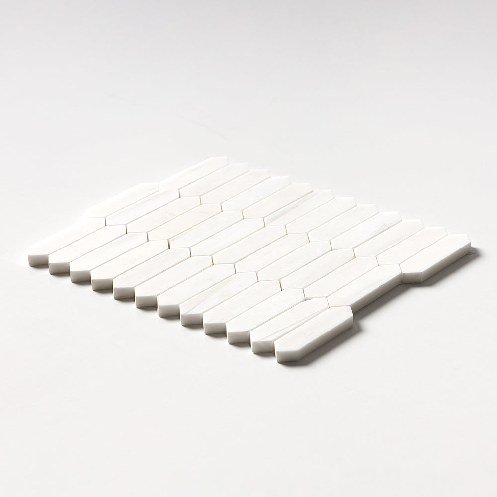 Snow White Polished Baby Picket Waterjet Marble Mosaics 13 3/16×11 (NW00112)