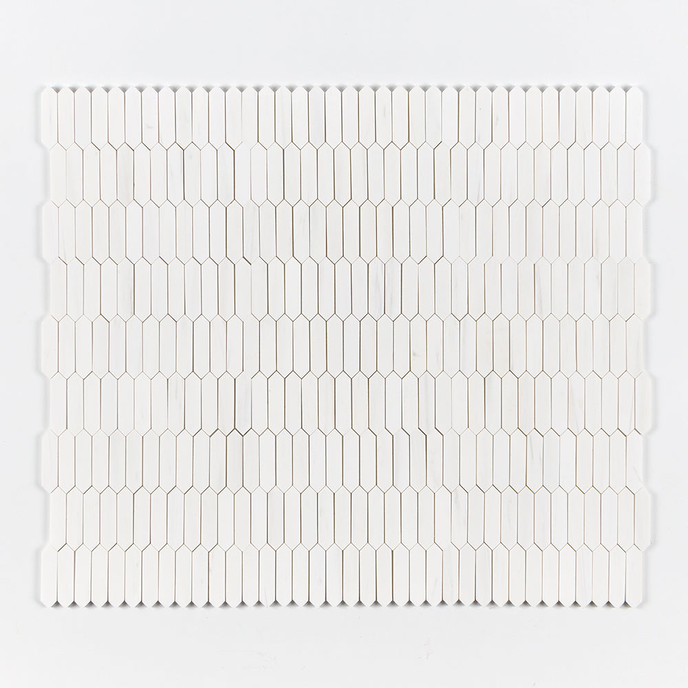 Marble Systems Dimensions Waterjet Marble Snow White glossy marble tile pattern swatch — available at Surface Group