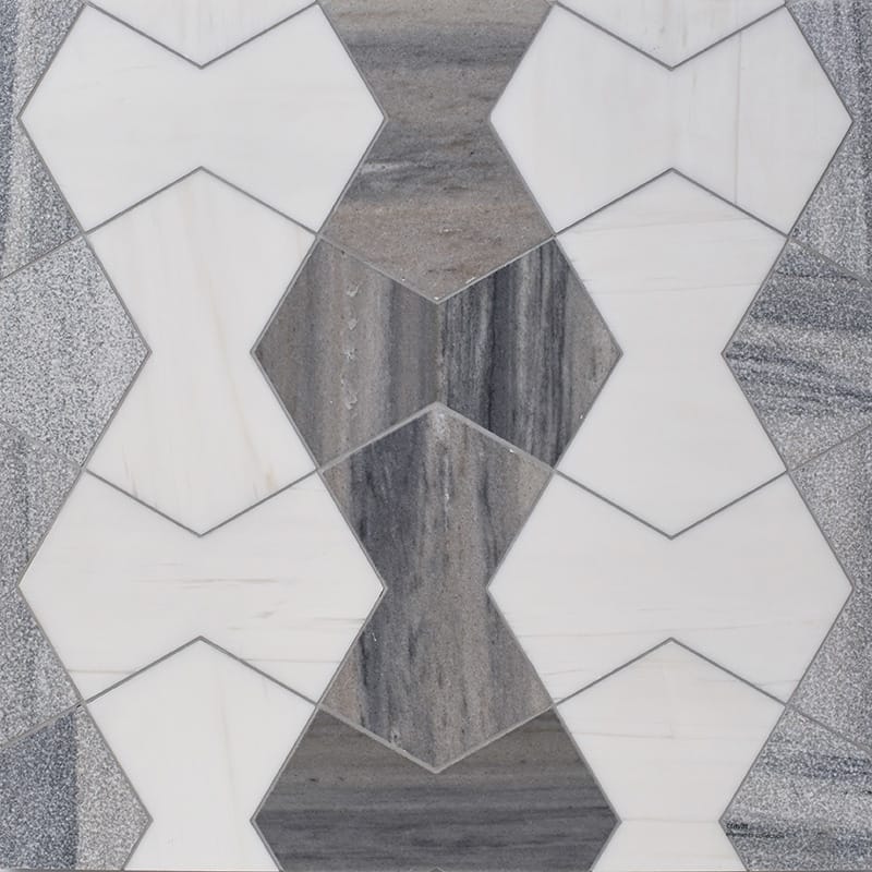 Marble Systems Elements Snow White Skyline multi finish marble tile pattern swatch — available at Surface Group