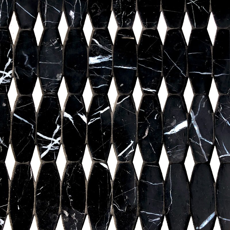 Marble Systems Escala Waterjet Black Diana Royal matte marble tile pattern swatch — available at Surface Group