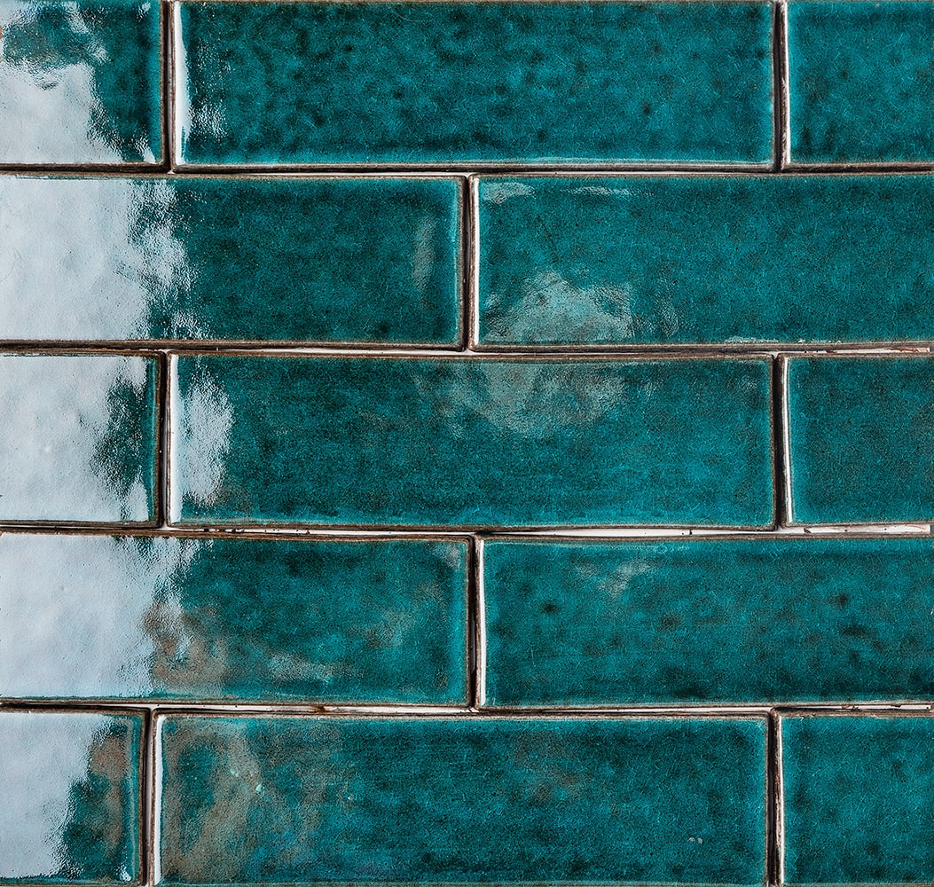 Marble Systems Forte Brick Studio Aquamarine glossy brick tile pattern swatch — available at Surface Group